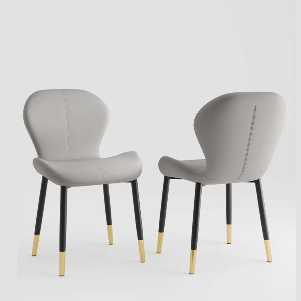 Glam Leather Ergonomic Wingback Dining Chair — Light Gray / Gold