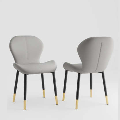 Glam Leather Ergonomic Wingback Dining Chair — Light Gray / Gold
