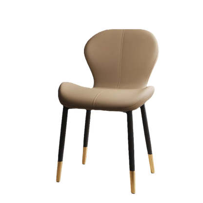 Glam Leather Ergonomic Wingback Dining Chair — Yellow / Black/ Gold