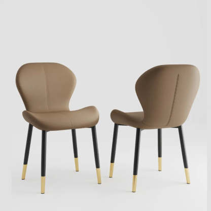 Glam Leather Ergonomic Wingback Dining Chair — Yellow / Gold