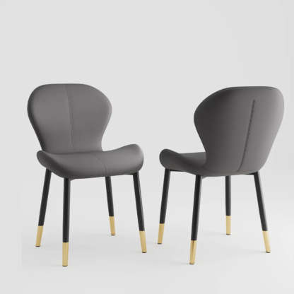 Glam Leather Ergonomic Wingback Dining Chair — Blue / Black