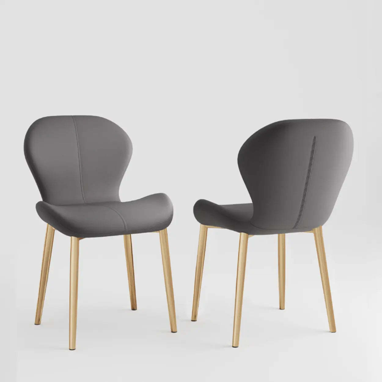Glam Leather Ergonomic Wingback Dining Chair — Blue / Black/ Gold