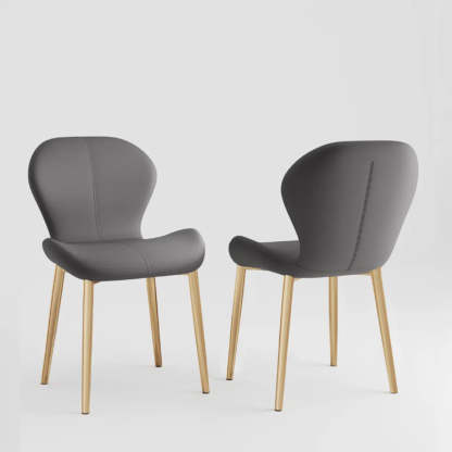 Glam Leather Ergonomic Wingback Dining Chair — Blue / Black/ Gold