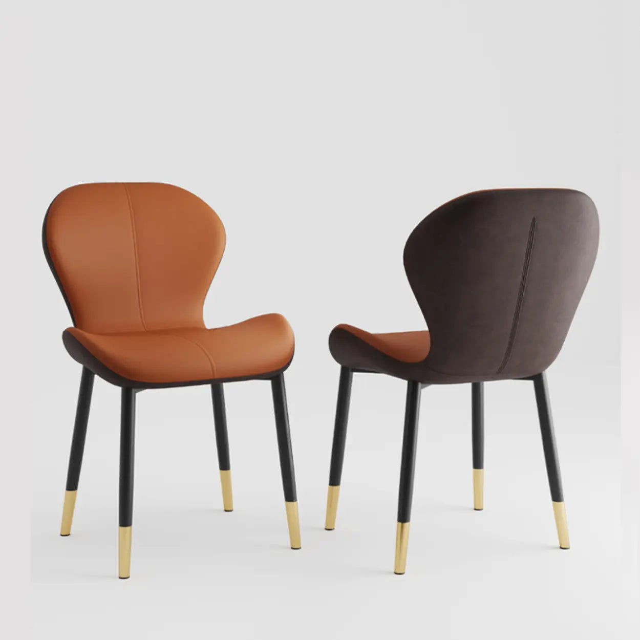 Glam Leather Ergonomic Wingback Dining Chair — Blue / Gold