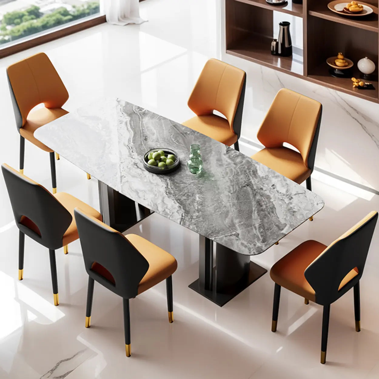 Glam Leather Open-Back Ergonomic Dining Chair