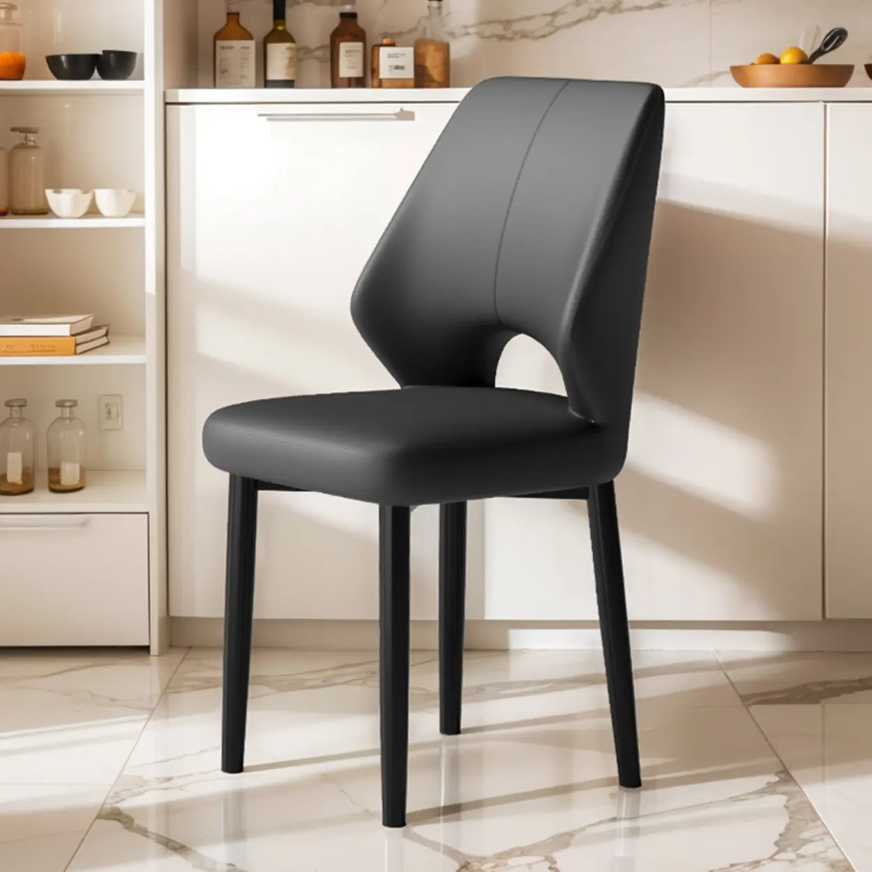 Glam Leather Open-Back Ergonomic Dining Chair — Orange/ Dark Gray / Black