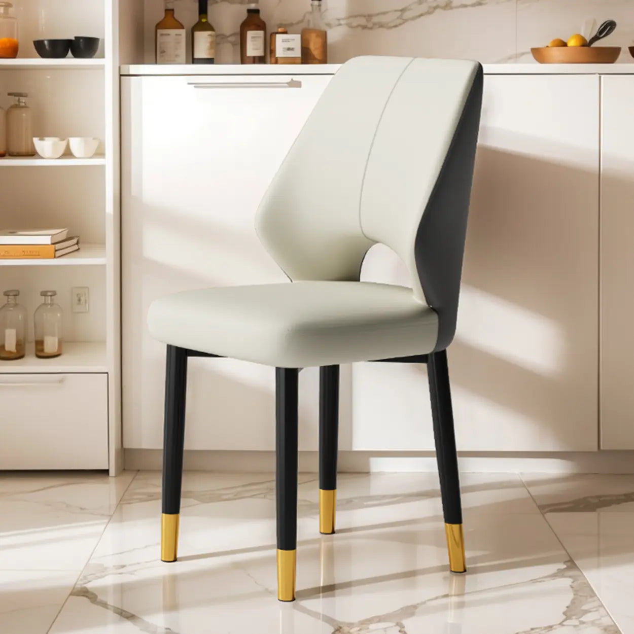 Glam Leather Open-Back Ergonomic Dining Chair — Orange/ Dark Gray / Black/ Gold