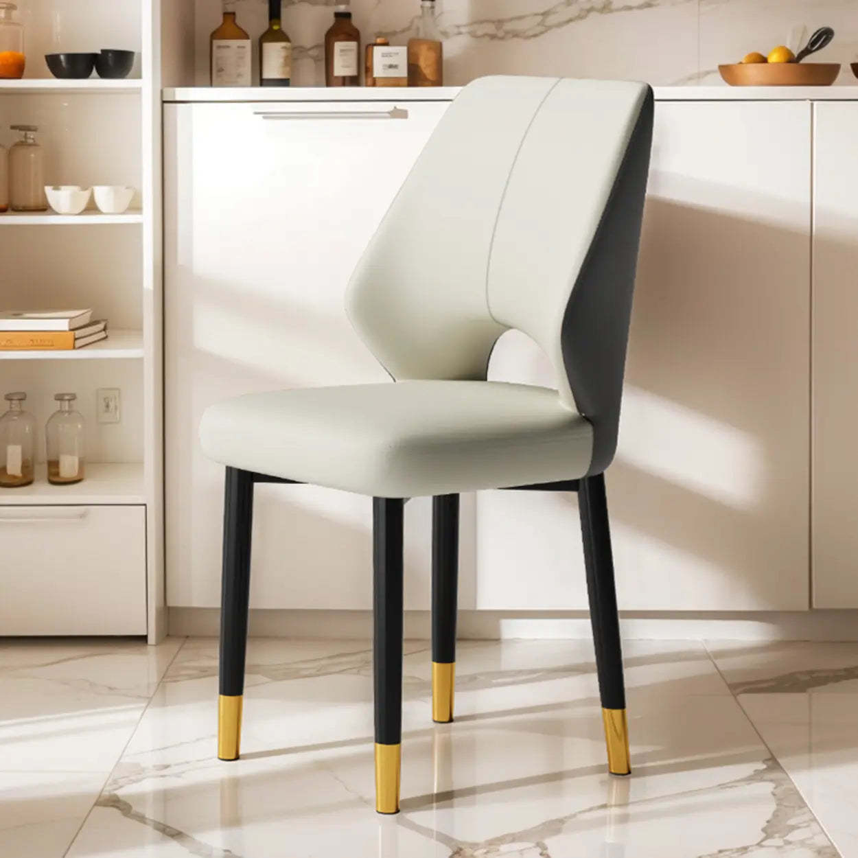 Glam Leather Open-Back Ergonomic Dining Chair — Orange/ Dark Gray / Black/ Gold