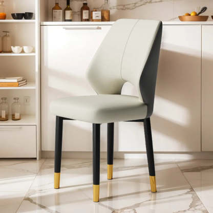 Glam Leather Open-Back Ergonomic Dining Chair — Orange/ Dark Gray / Black/ Gold