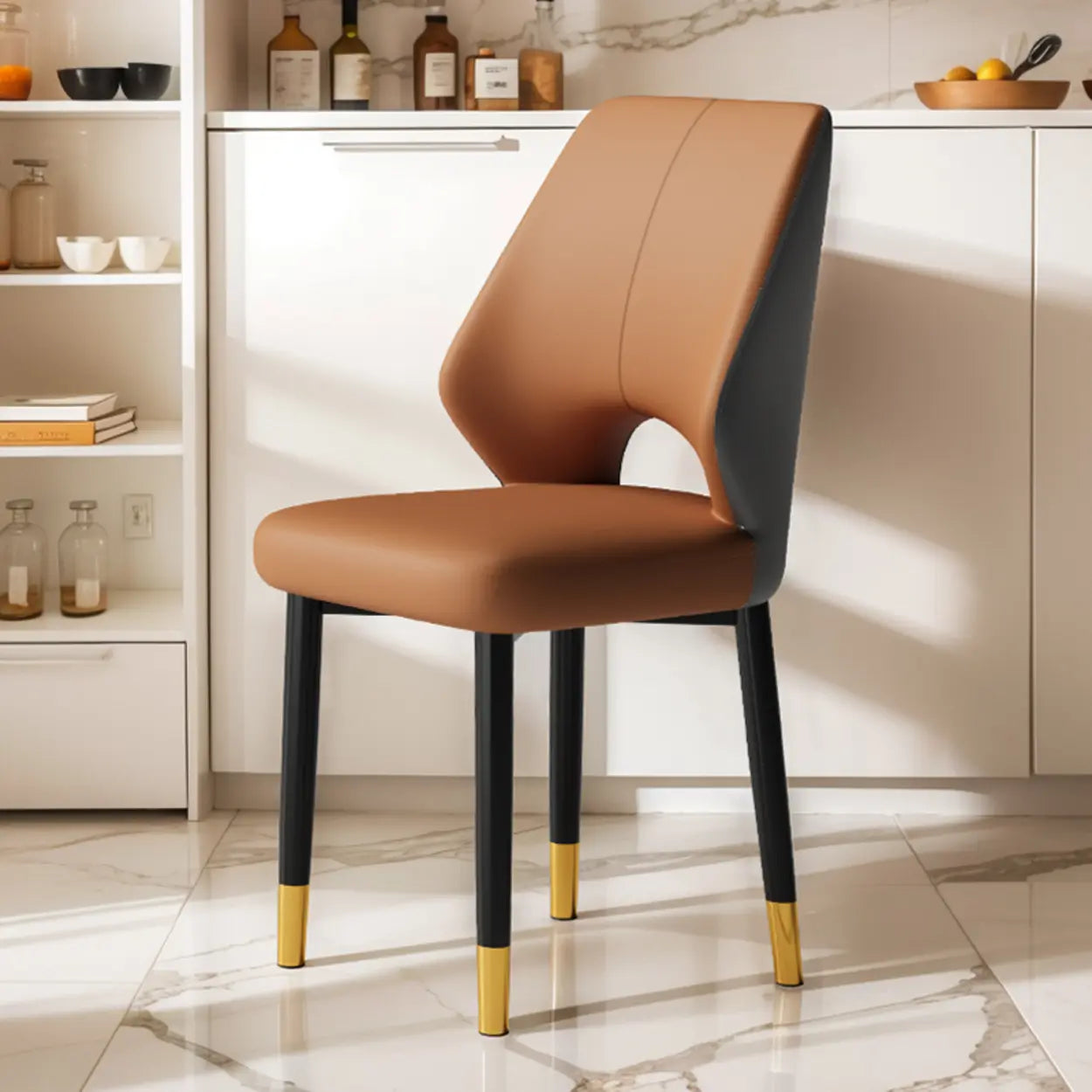Glam Leather Open-Back Ergonomic Dining Chair