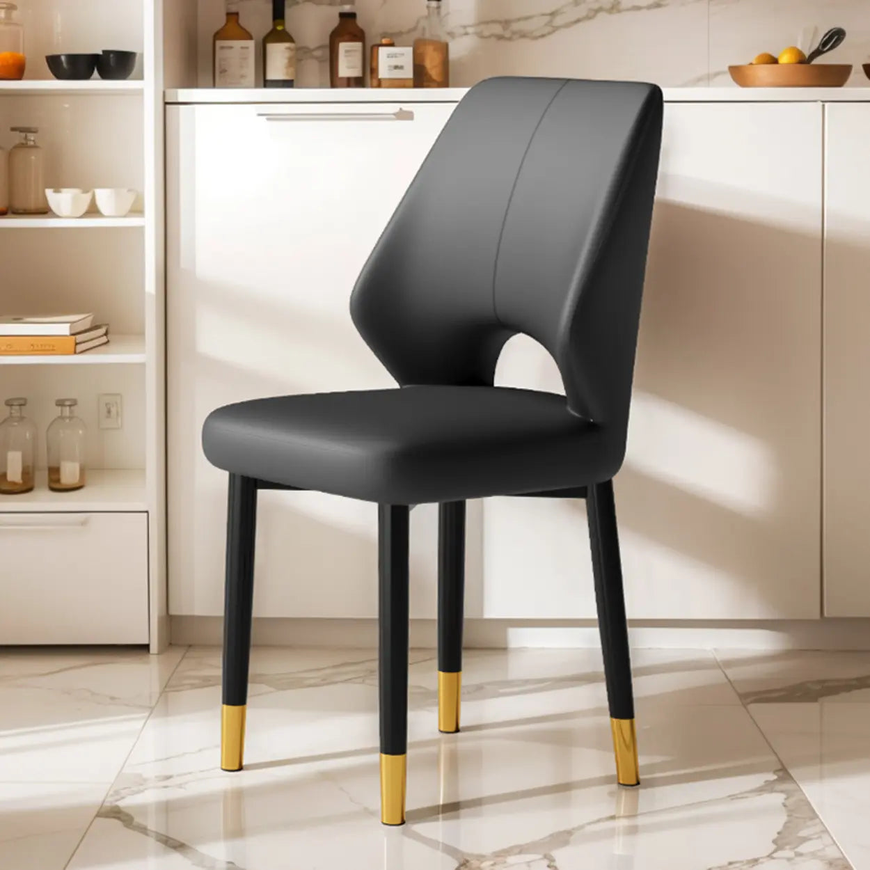 Glam Leather Open-Back Ergonomic Dining Chair