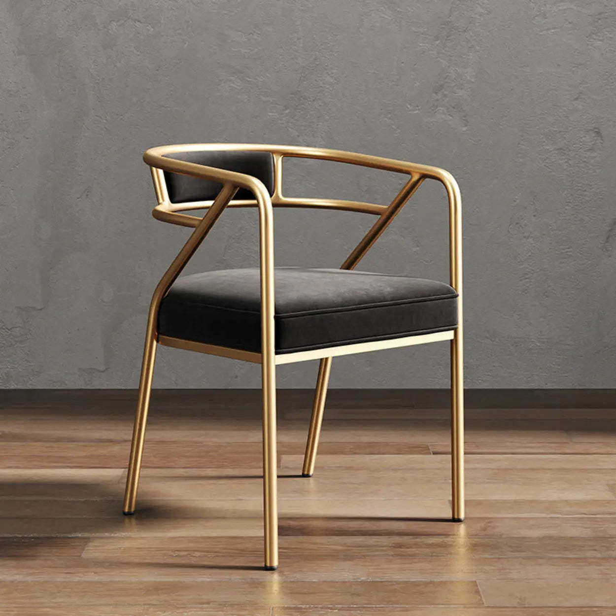 Gray Glam Metal Armchair Cotton Dining Chair — Grey / Flannel / Gold