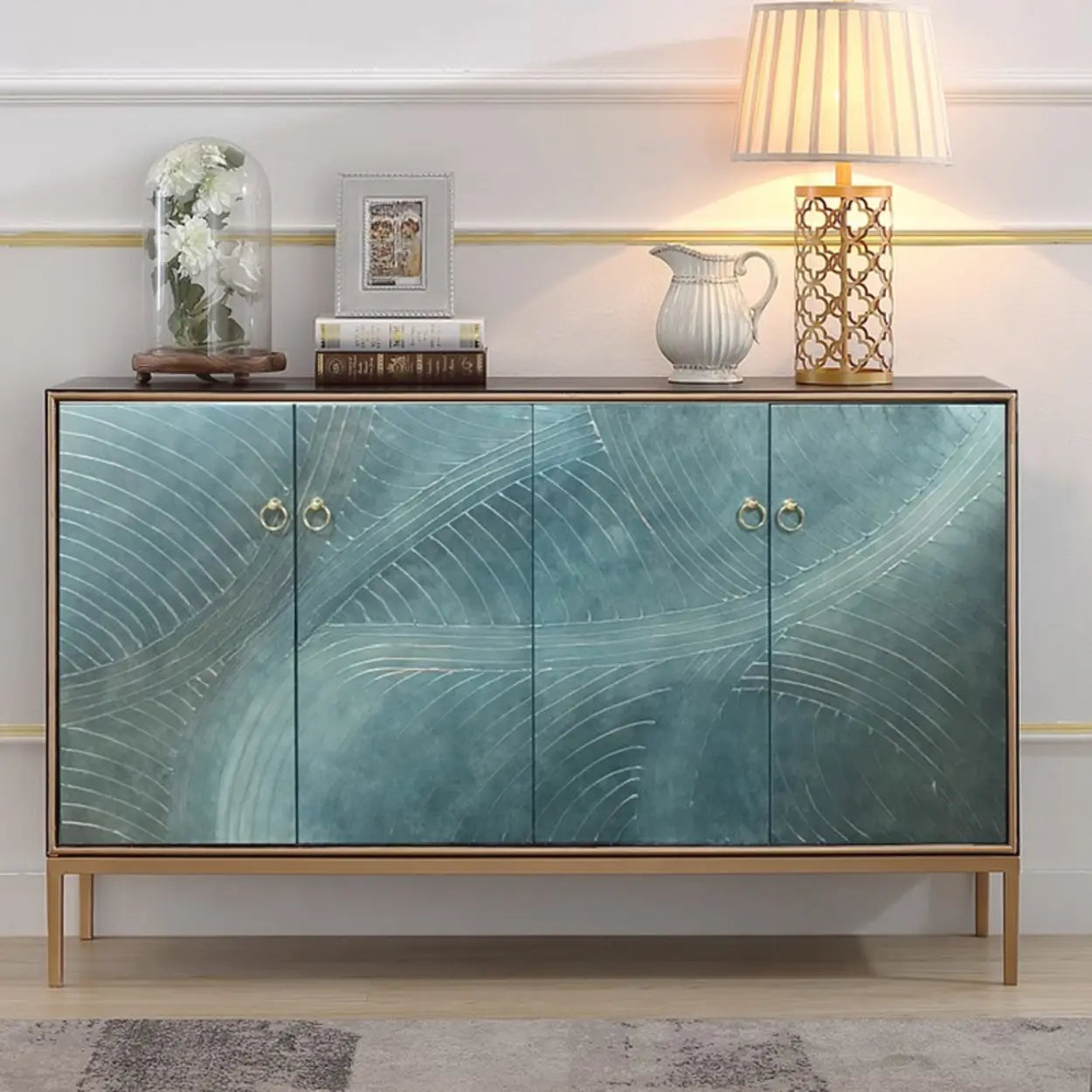 Glam Metal Leg Wood Cabinet Console Table