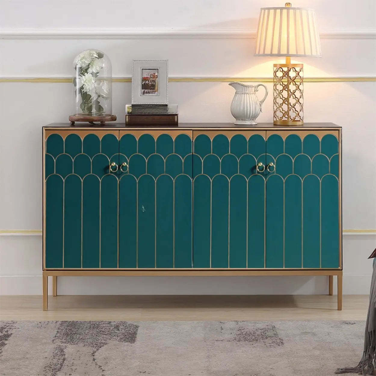 Glam Metal Leg Wood Cabinet Console Table — Wood