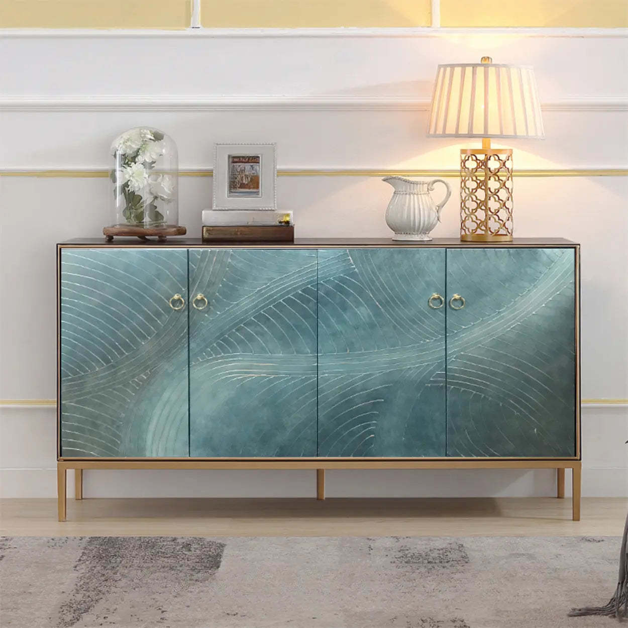 Glam Metal Leg Wood Cabinet Console Table