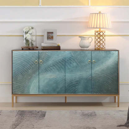 Glam Metal Leg Wood Cabinet Console Table