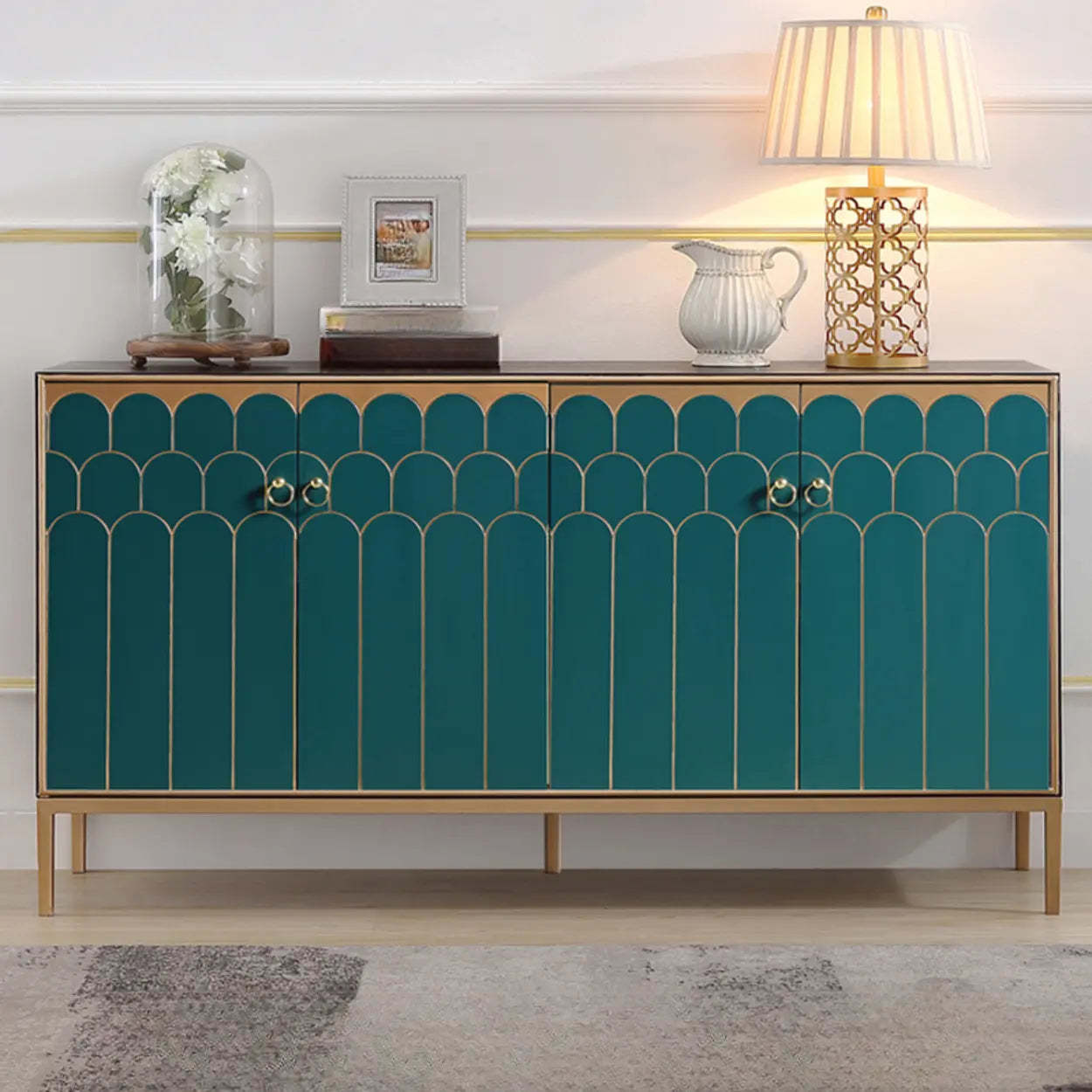 Glam Metal Leg Wood Cabinet Console Table