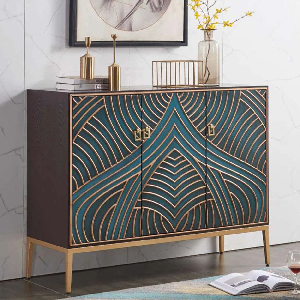 Luxury leg wood metal wood glass display cabinets