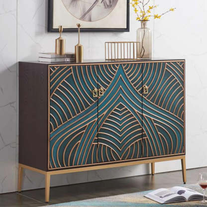 Glam Metal Leg Wood Cabinet Console Table