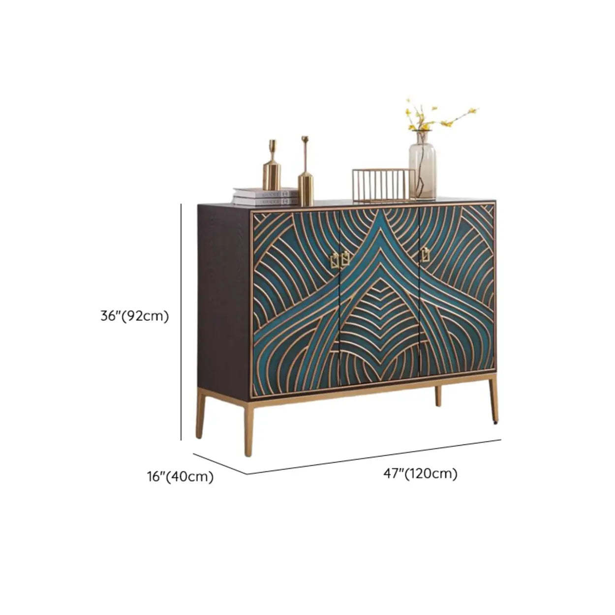 Glam Metal Leg Wood Cabinet Console Table