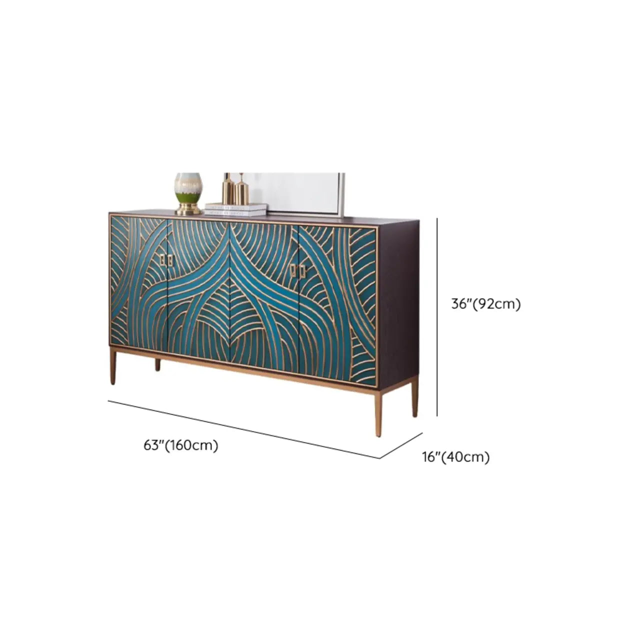 Glam Metal Leg Wood Cabinet Console Table