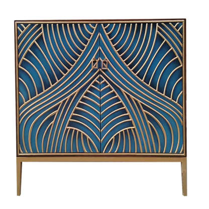 Glam Metal Leg Wood Cabinet Console Table — Peacock Blue