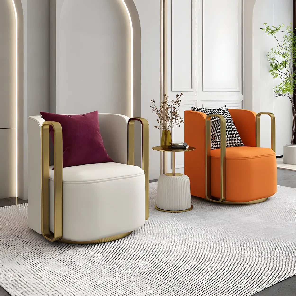 Glam Microfiber Leather Arm Chair with Pillow Back