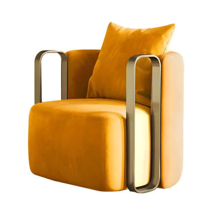 Glam Microfiber Leather Arm Chair with Pillow Back — Yellow / Cotton / 2 Piece Set