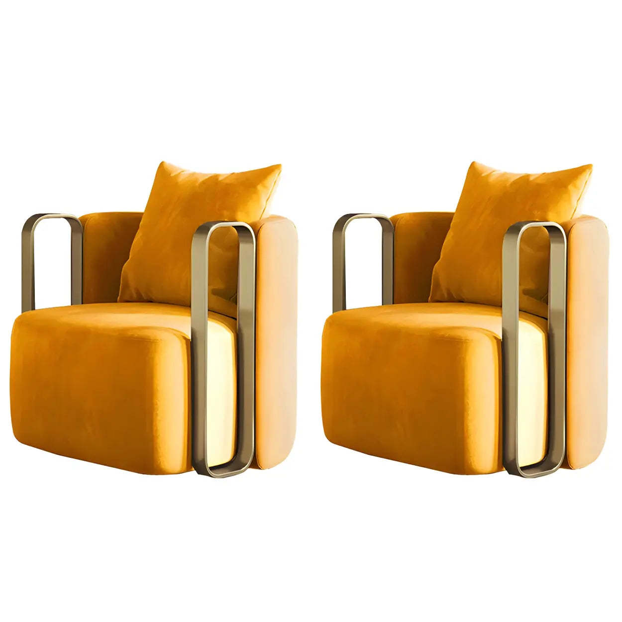 Glam Microfiber Leather Arm Chair with Pillow Back — Yellow / Leather / 2 Piece Set