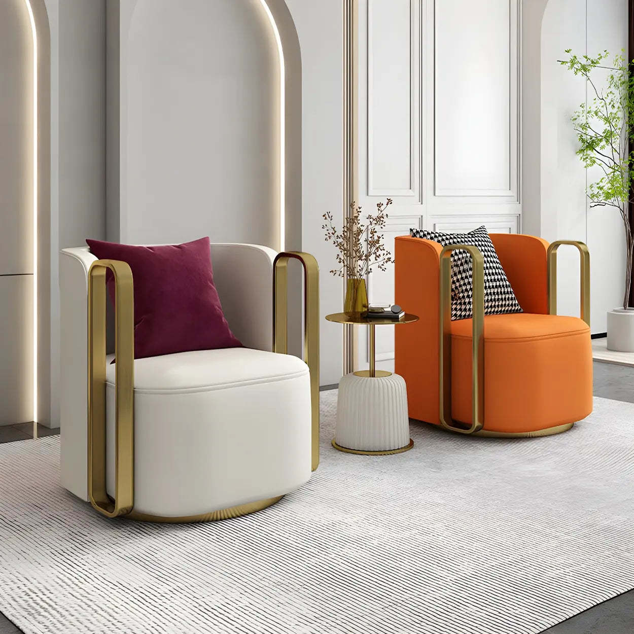Glam Microfiber Leather Arm Chair with Pillow Back — Off-White / Cotton / 1 Piece