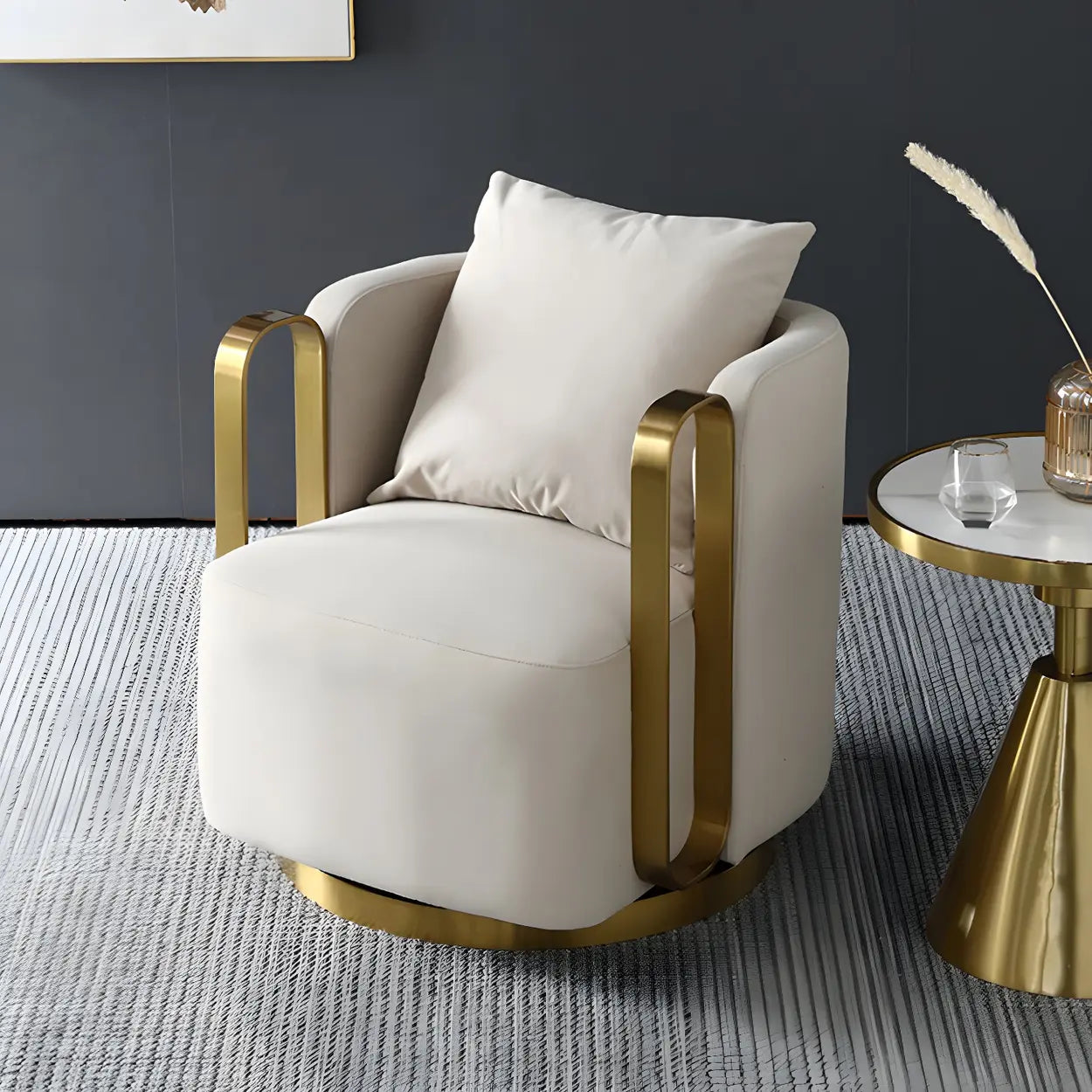 Glam Microfiber Leather Arm Chair with Pillow Back — Grey / Cotton / 2 Piece Set