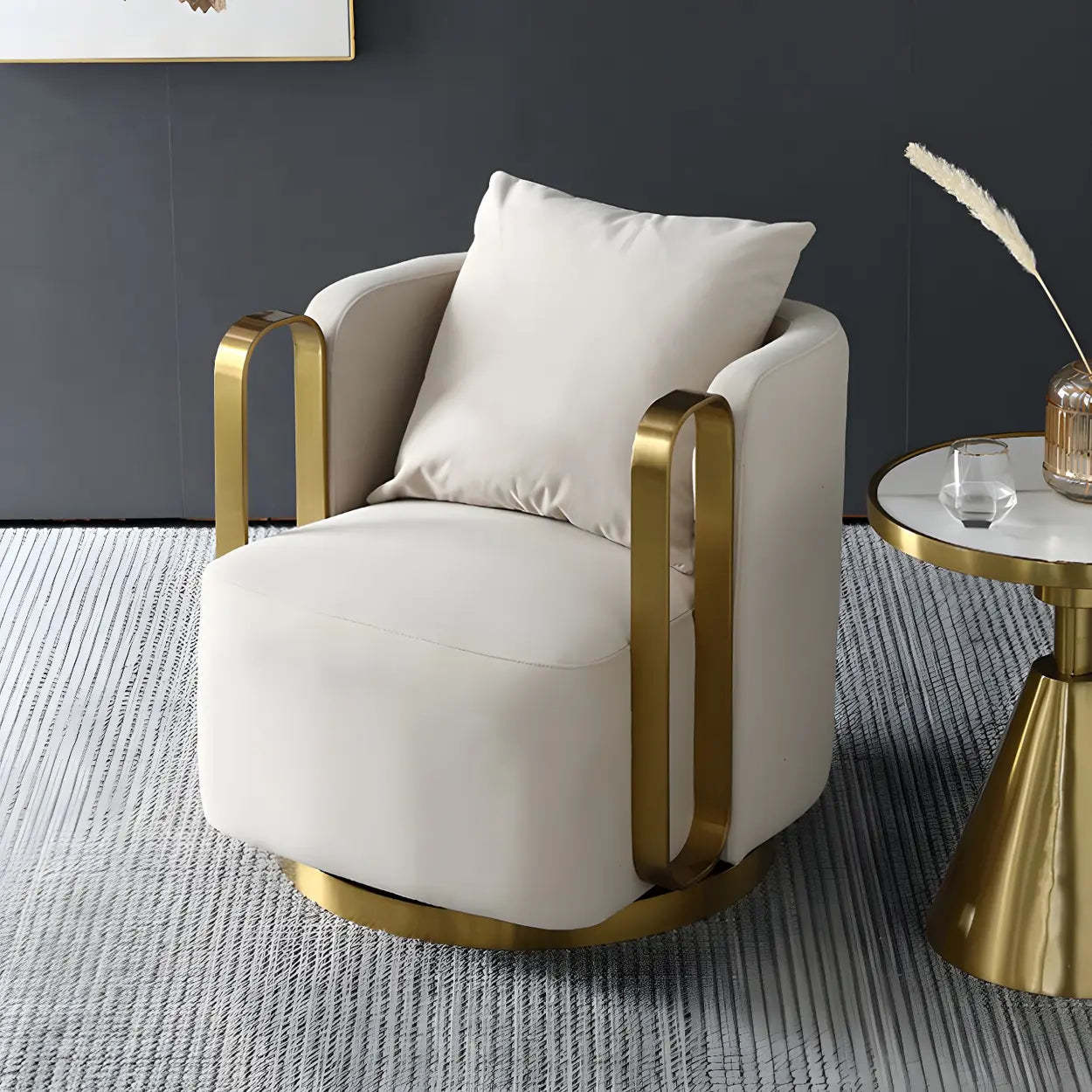 Glam Microfiber Leather Arm Chair with Pillow Back — Grey / Cotton / 2 Piece Set