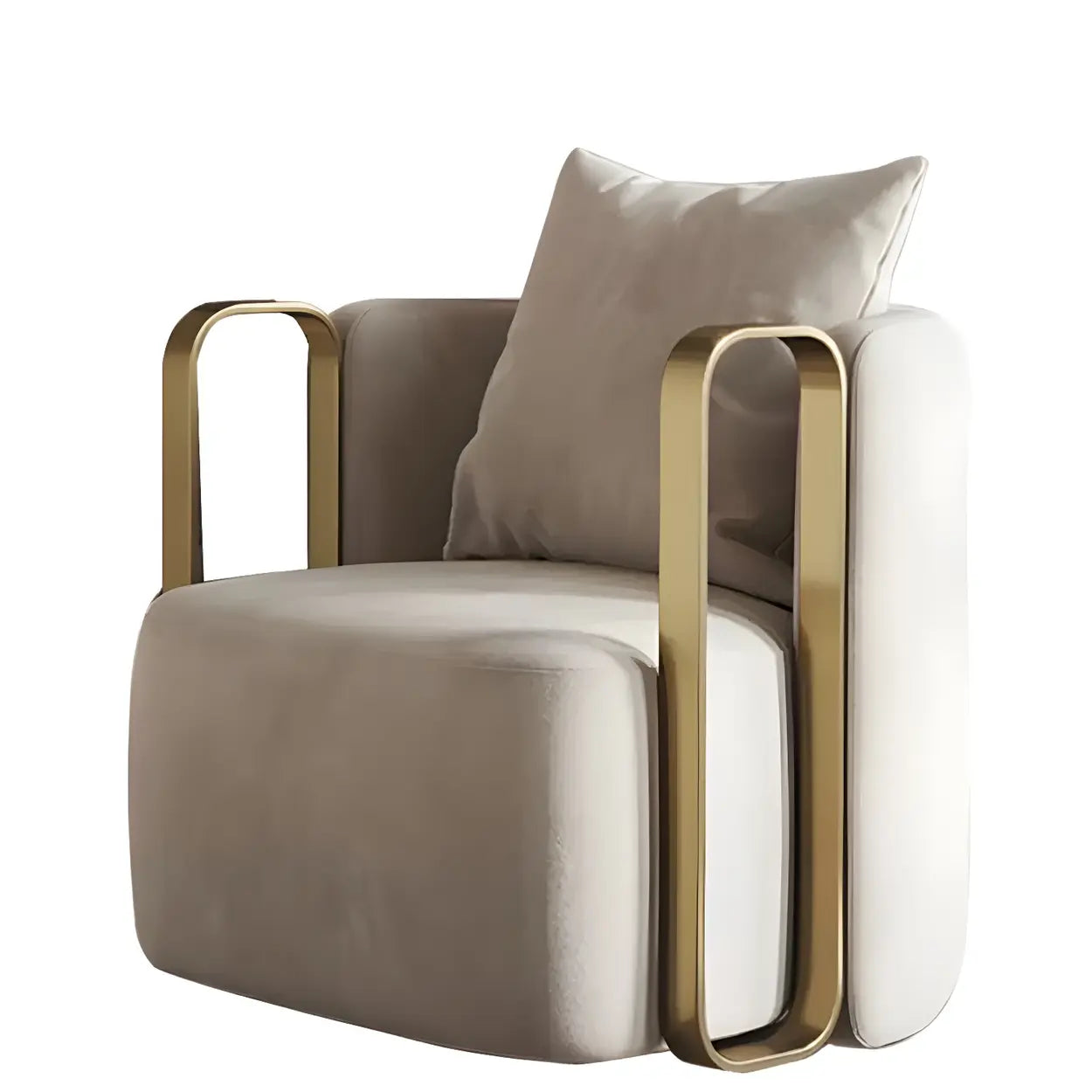 Glam Microfiber Leather Arm Chair with Pillow Back — Light Gray / Leather / 2 Piece Set