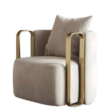 Glam Microfiber Leather Arm Chair with Pillow Back — Light Gray / Leather / 2 Piece Set