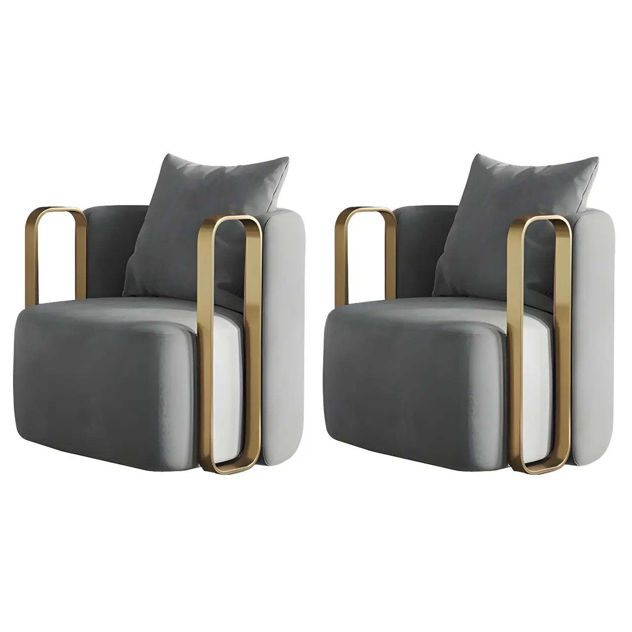 Glam Microfiber Leather Arm Chair with Pillow Back — Off-White / Leather / 2 Piece Set