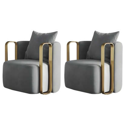 Glam Microfiber Leather Arm Chair with Pillow Back — Off-White / Leather / 2 Piece Set