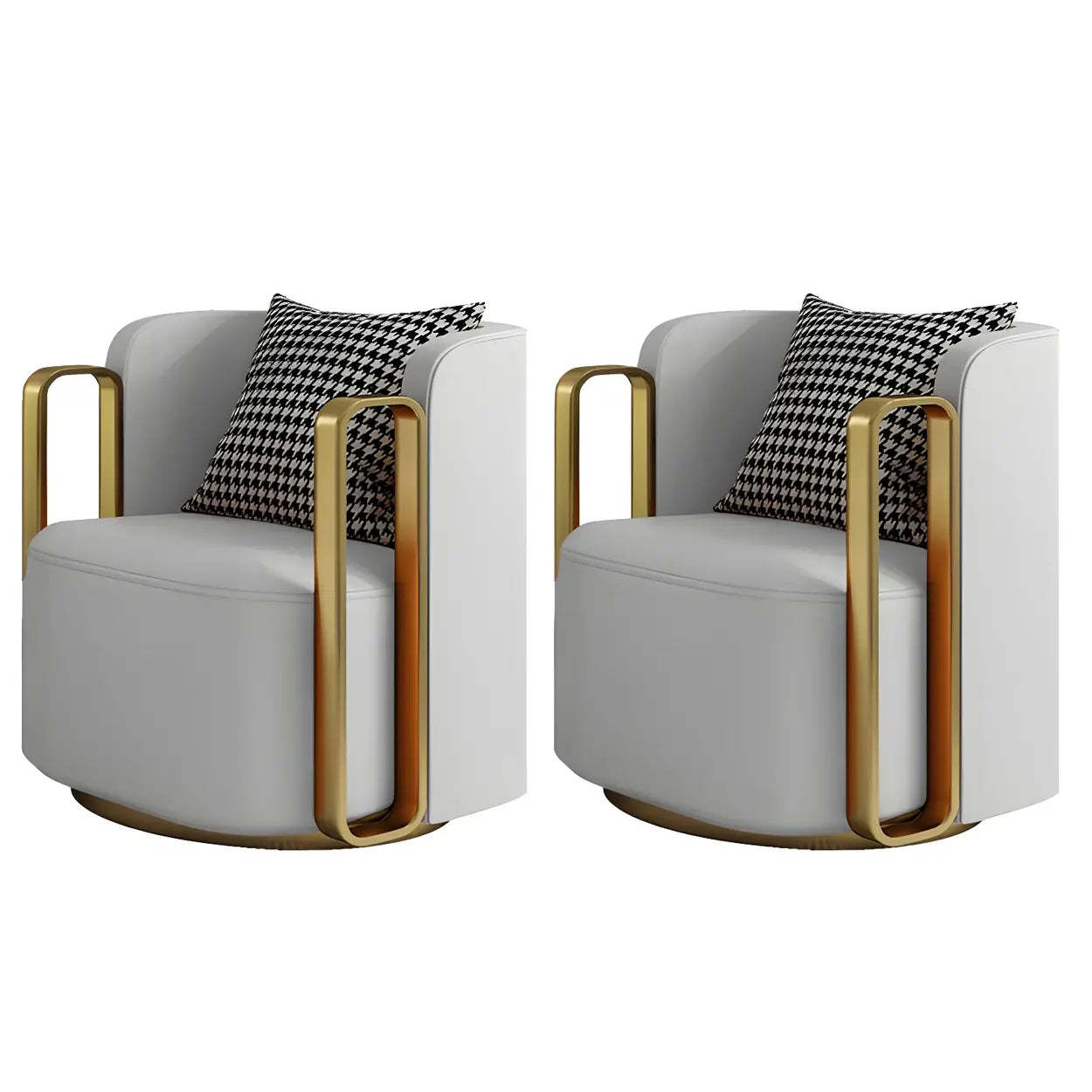 Glam Microfiber Leather Arm Chair with Pillow Back — Off-White / Flannel / 2 Piece Set