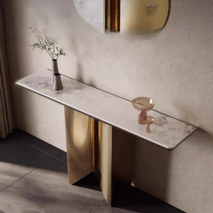 Glam Entryway Metal Pedestal Console Table — Black/Gold