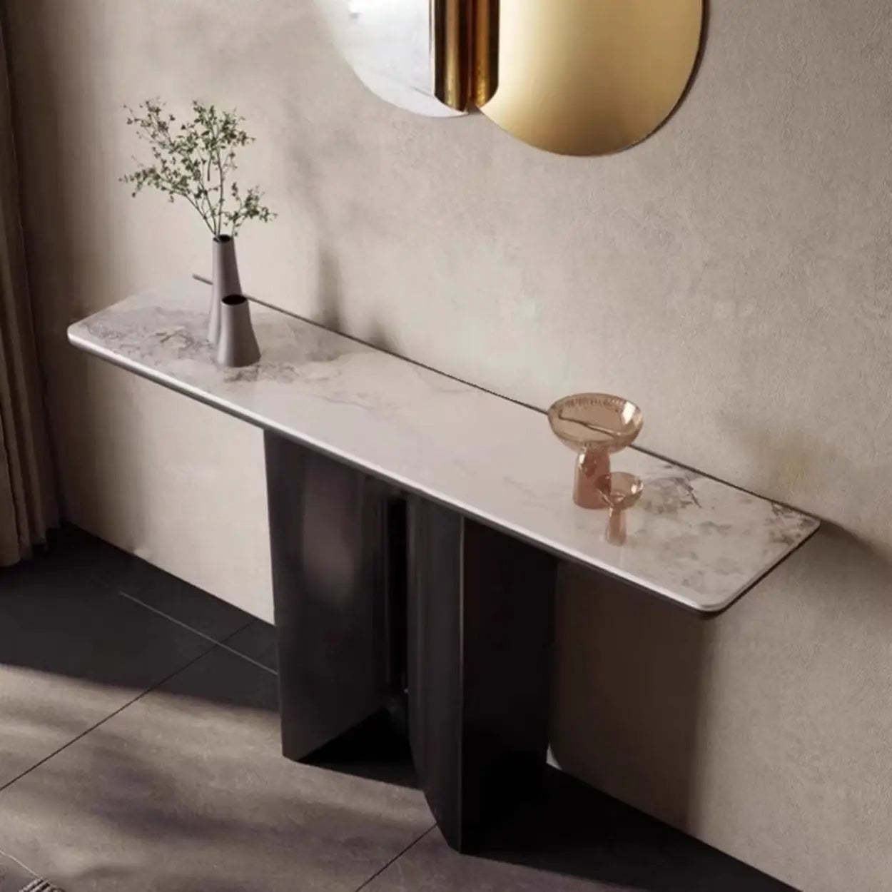Glam Entryway Metal Pedestal Console Table — Black/Gold