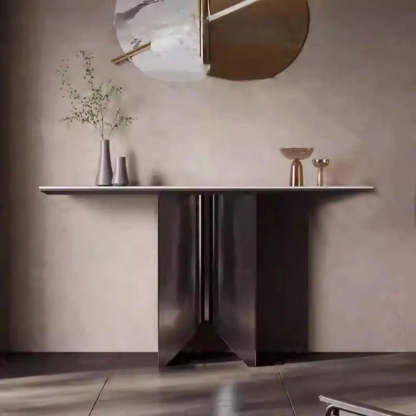 Glam Entryway Metal Pedestal Console Table — Black/Gold
