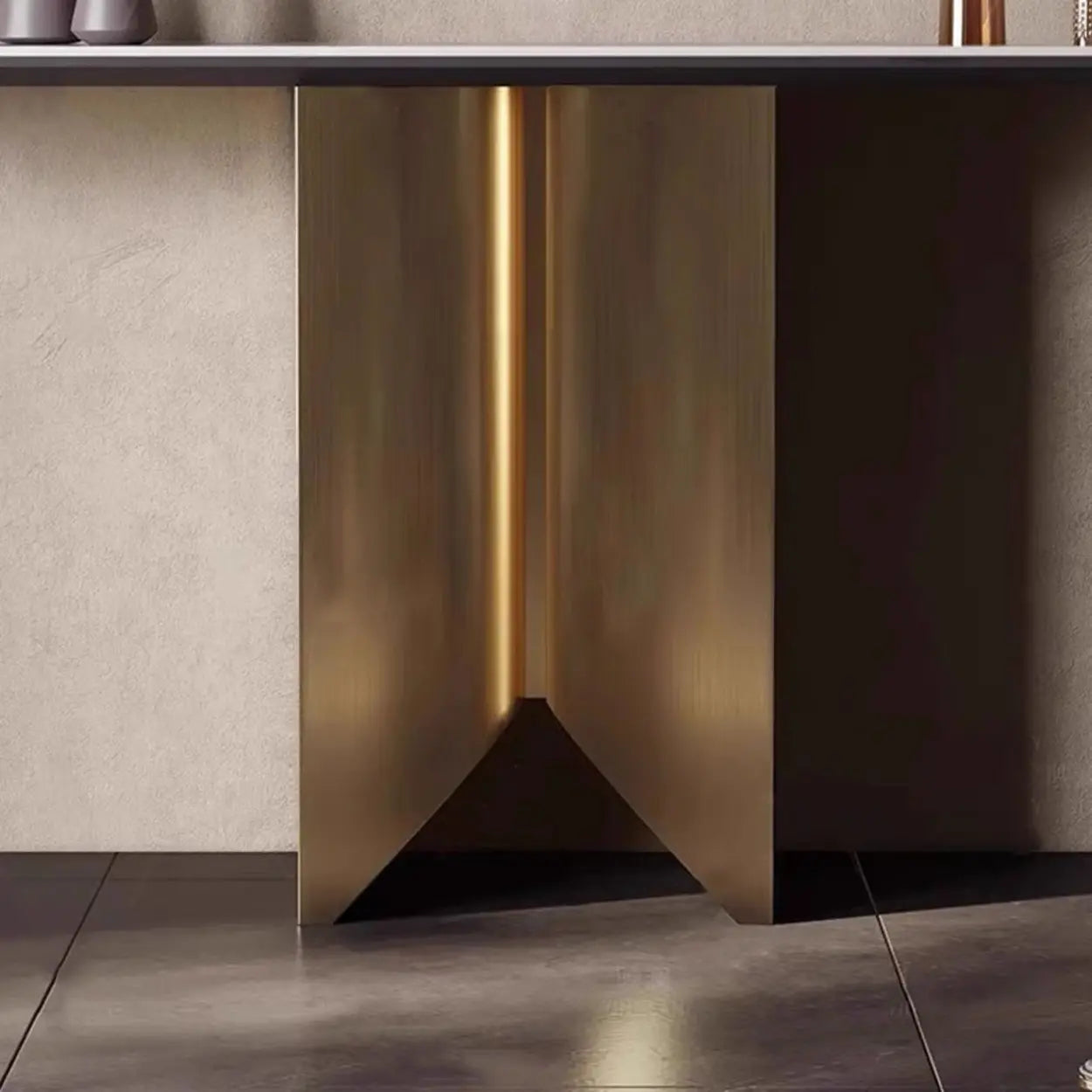 Glam Entryway Metal Pedestal Console Table — Champagne Gold