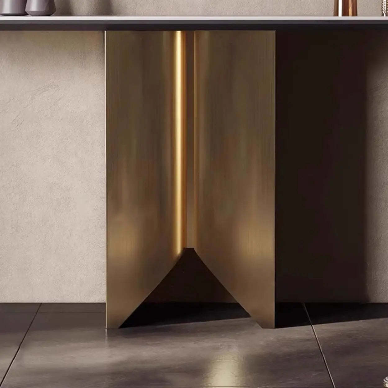 Glam Entryway Metal Pedestal Console Table — Champagne Gold