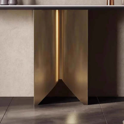 Glam Entryway Metal Pedestal Console Table — Champagne Gold