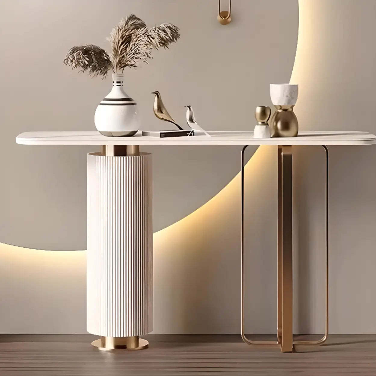 Glam Modern Gold Pedestal Rectangular Console Table