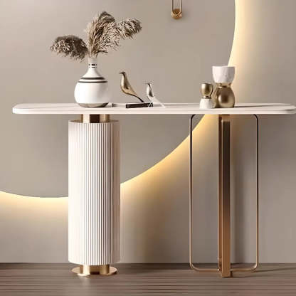Glam Modern Gold Pedestal Rectangular Console Table