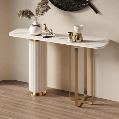 Glam Modern Gold Pedestal Rectangular Console Table