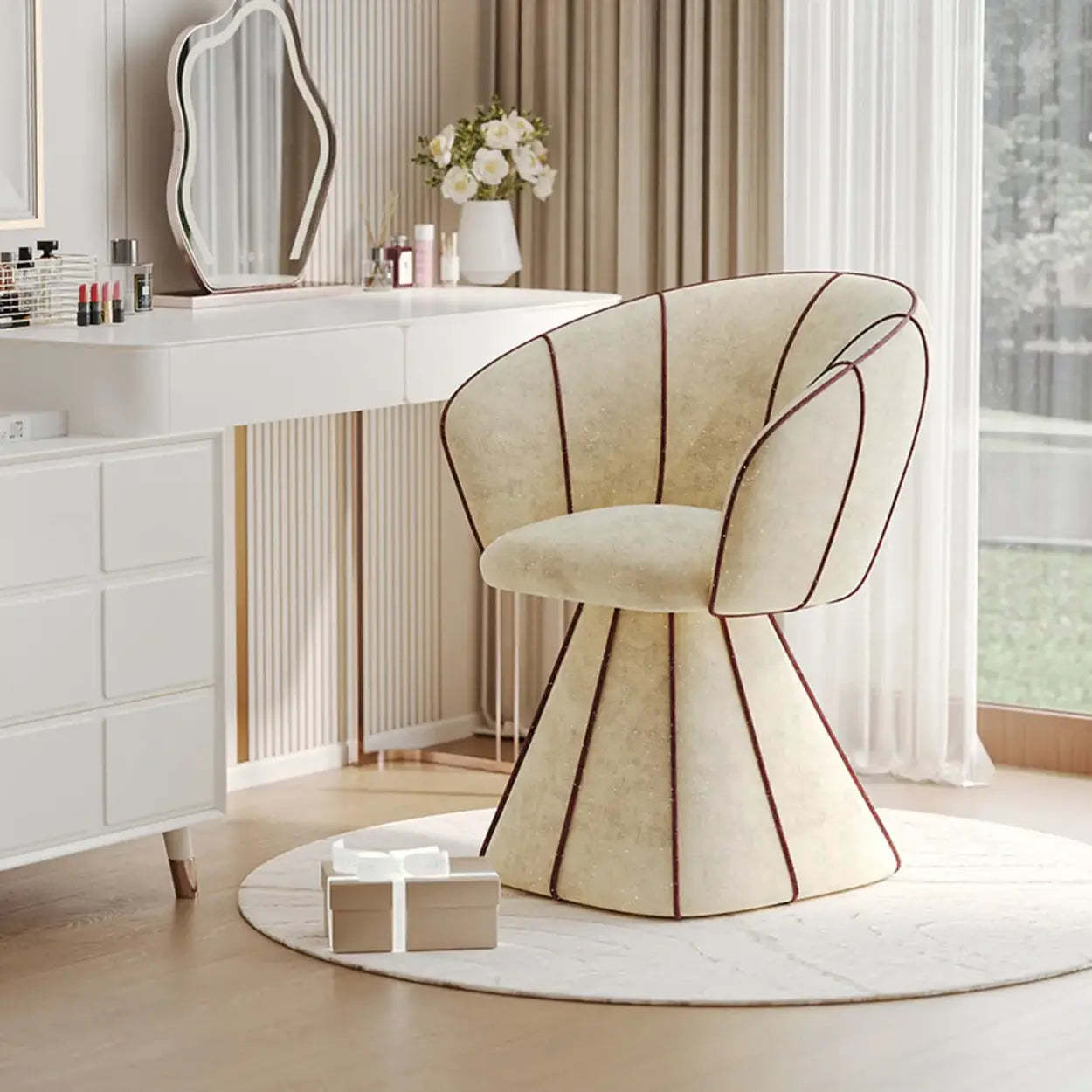 Glam Sherpa Barrel Low-Back Accent Chair — Off-white / Swivel
