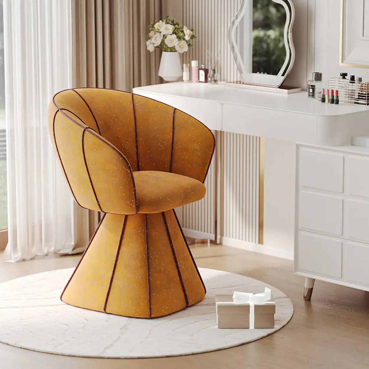 Glam Sherpa Barrel Low-Back Accent Chair — Black / Swivel