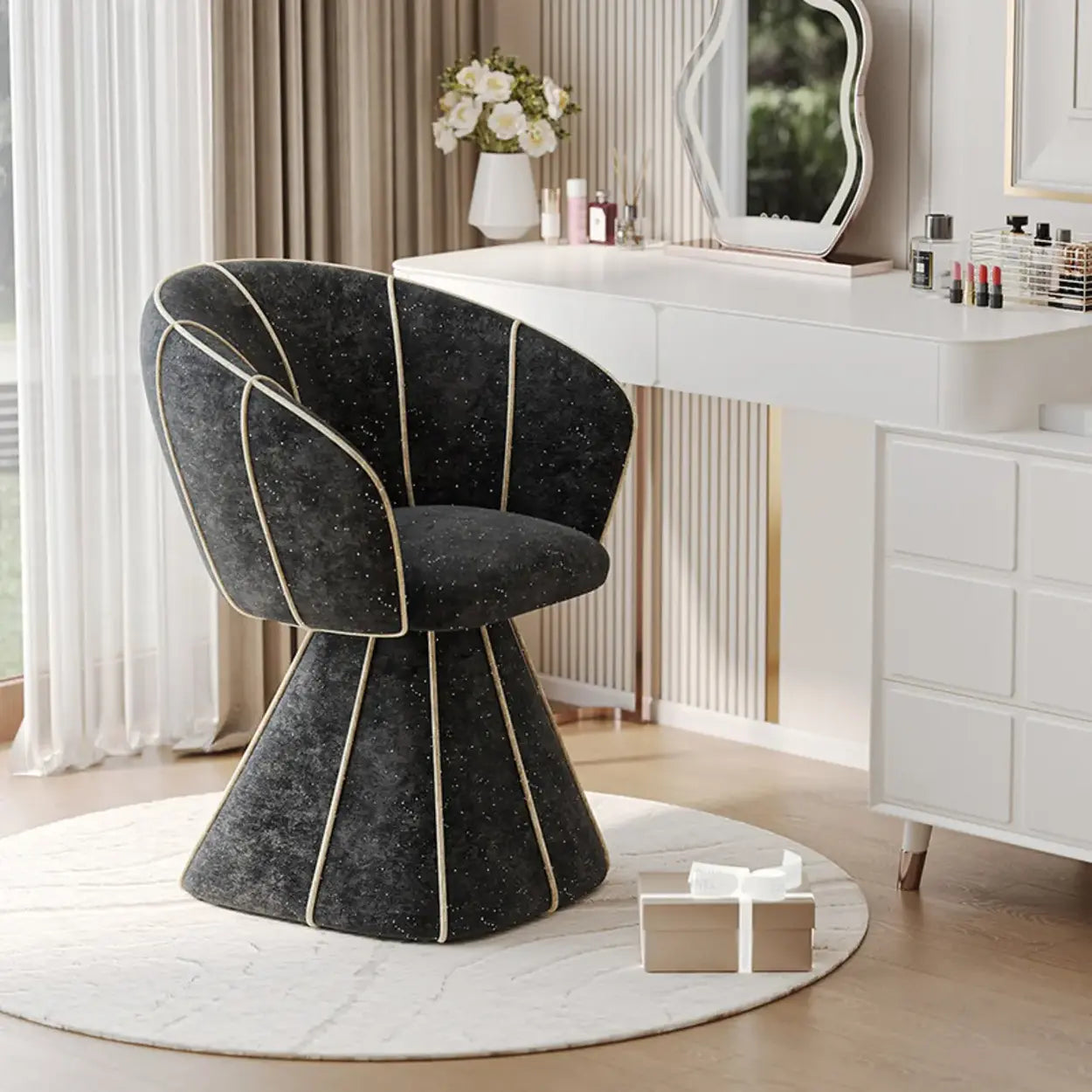 Glam Sherpa Barrel Low-Back Accent Chair — Orange / Non-Swivel