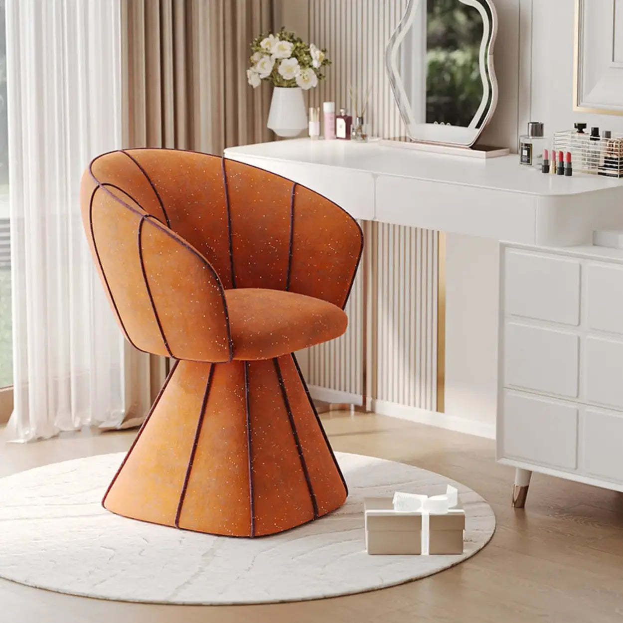 Glam Sherpa Barrel Low-Back Accent Chair — Yellow / Non-Swivel